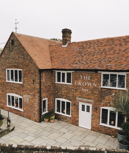 The beer garden and outside of the Crown.