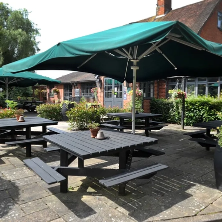 The beer garden of The Old Bell.