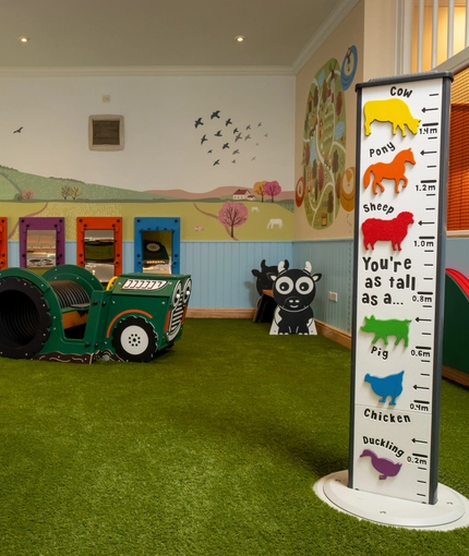 A close up image of the interior children's Farmyard themed play area at The Farmhouse Kitchen Willington.