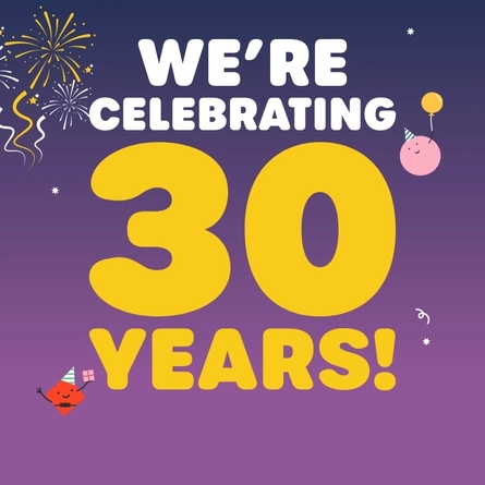 A graphic promoting Wacky Warehouse's 30th birthday.