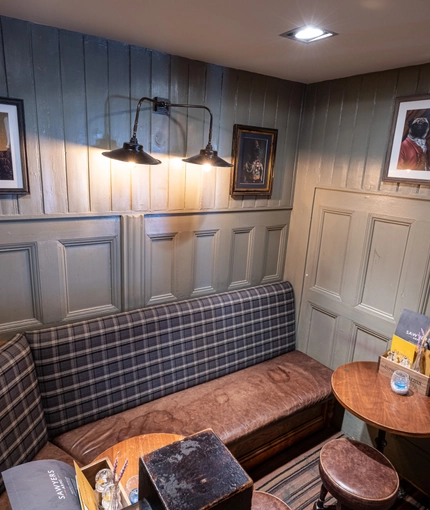 interior of the restaurant with a seating area