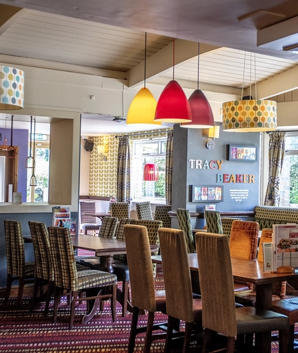 Interior dining area of a pub.