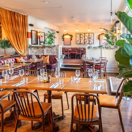 The interior multi level restaurant seating area at The Crabtree.