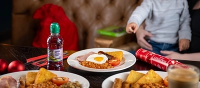 A kids breakfast on a table.