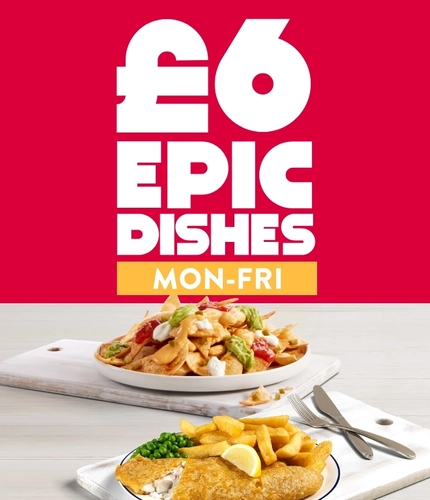 A graphic promoting £6 EPIC dishes at Hungry Horse.