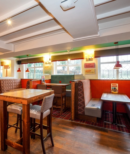 Interior dining area of a pub.