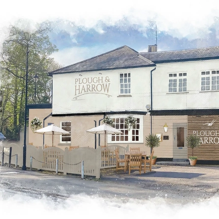 A exterior facade render of the Plough and Harrow.