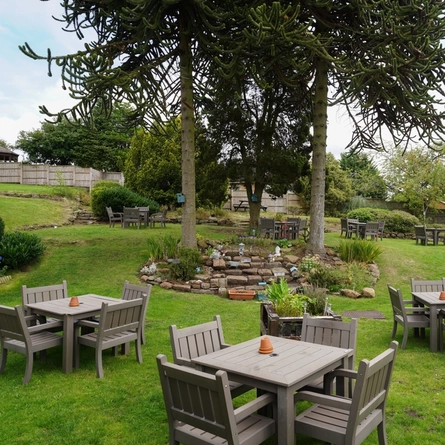 The beer garden at the Blue Cap.