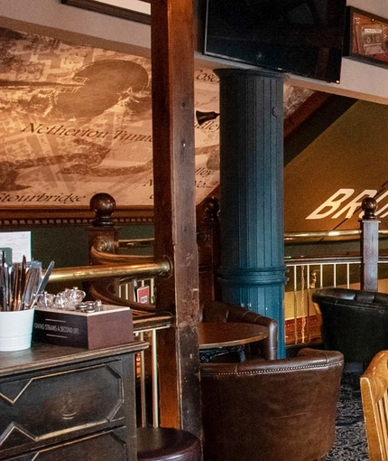 Interior seating area on a mezzanine