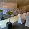 A marquee, decorated for a wedding.