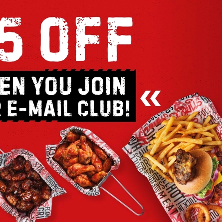 A graphic that says '£5 off when you sign up to our email club'.