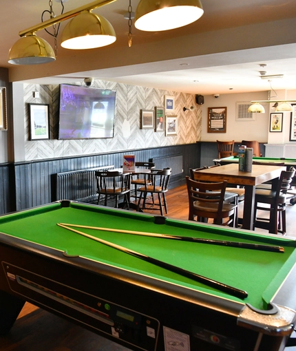 pool table and seating area