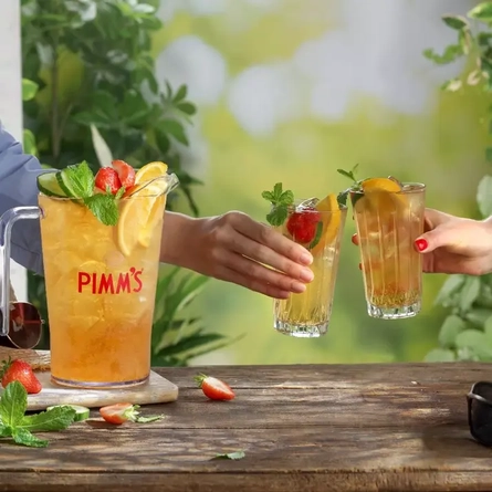A pitcher and two glasses of Pimm's