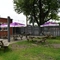 exterior beer garden of a pub with a seating area