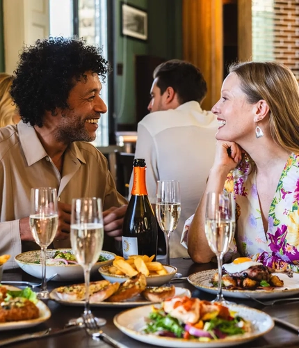 A couple enjoying a meal together