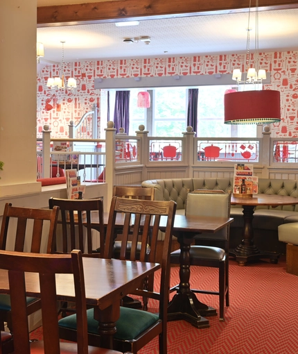 Interior dining area of a pub.