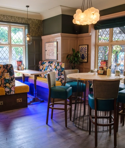 The interior restaurant and seating area at the Tudor Arms.