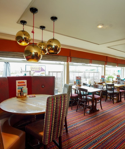 Interior dining area of a pub.