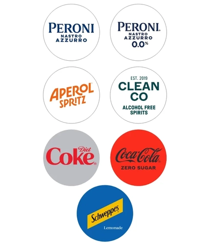 Logos for Aperol, Peroni, Coca Cola, Clean Co and Schweppes.