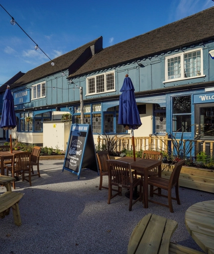 The beer garden at the Woodman Inn.