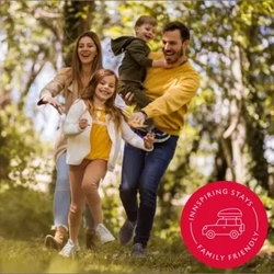 A banner promoting family friendly stays at Greene King Inns. 