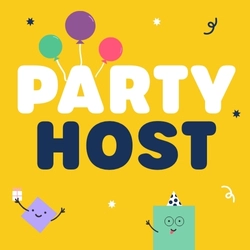 A graphic promoting a party host with parties at Wacky Warehouse.