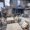 Some tables in the beer garden of the Rothley Court Hotel.