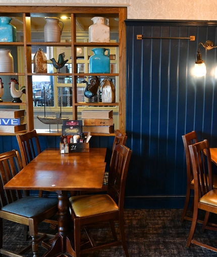 interior seating area and restaurant
