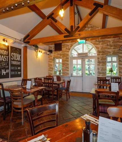 Interior dining area of a pub.