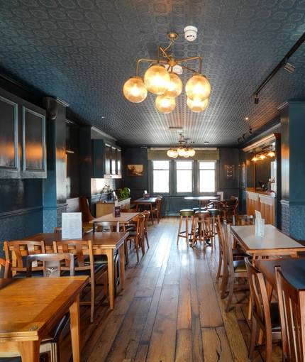 Interior seating area in a pub restaurant