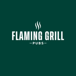 A DB white Flaming Grill logo on a green block for the DB page within the DAM.