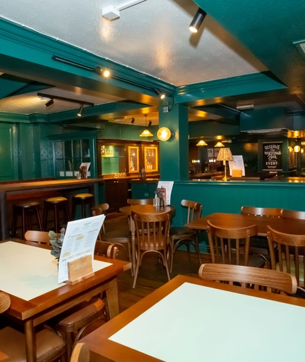 Interior of the pub in the seating area.