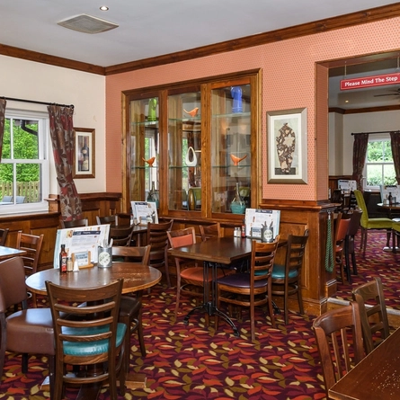 Interior dining area of a pub.