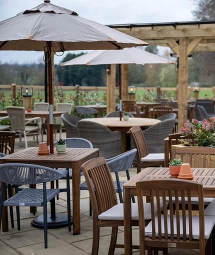 Exterior image of the beer garden at the Horse and Groom in Essex