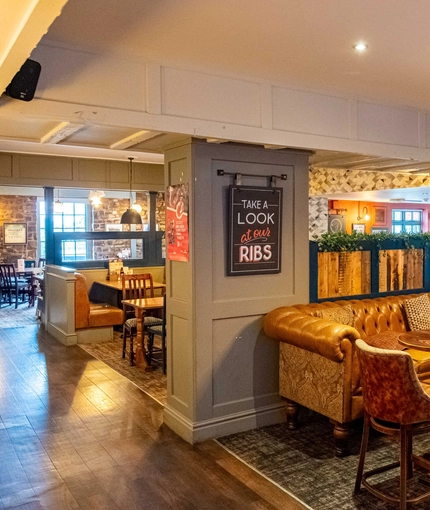 Interior dining area of a pub.