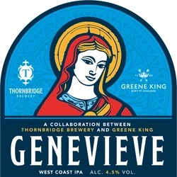 A pump clip for a Thornbridge, Greene King Collab called Genevieve.