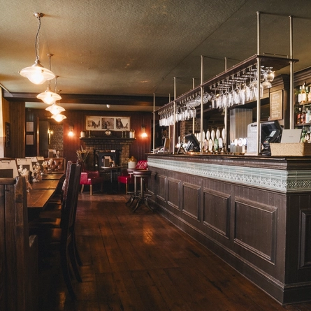 The interior bar and seating area at the Three Tuns.