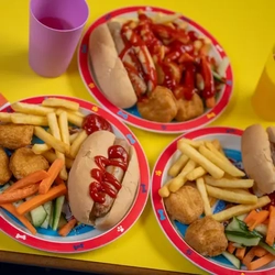Children's food plated on children's plates