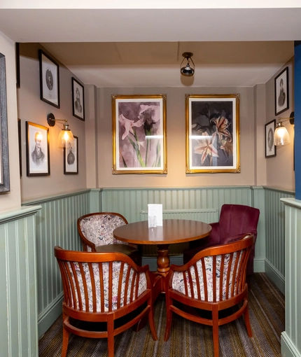 Interior seating area in a pub restaurant
