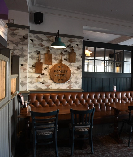 Interior dining area of a pub.