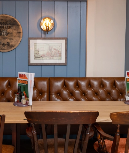 The interior restaurant and seating area at the Woodlands Edge.