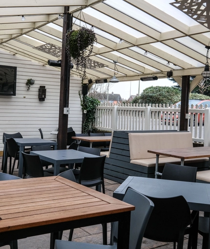 exterior of the venue with beer garden