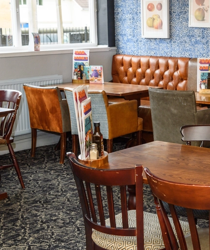 Interior dining area of a pub.