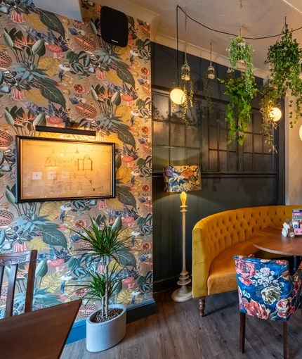 Restaurant seating area in a pub