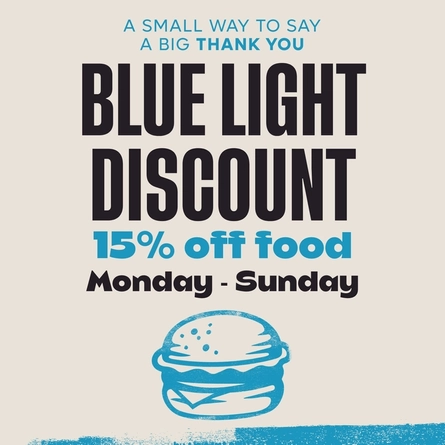 A graphic promoting blue light discount.