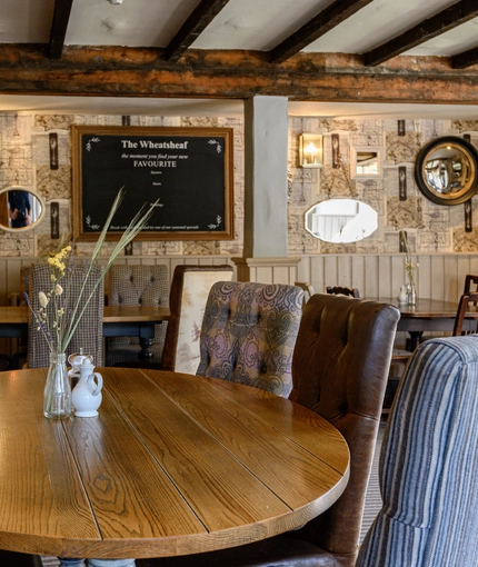 A table in the restaurant of the Wheatsheaf.