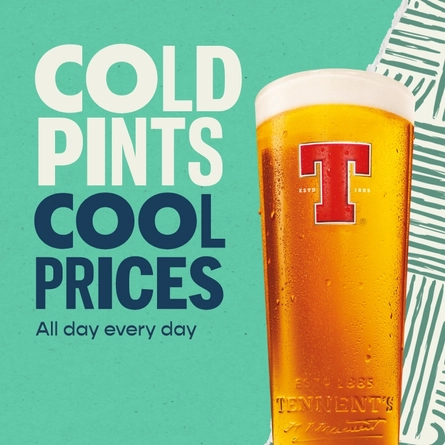 A graphic promoting 'cold pints cool prices' for Pub and Social.