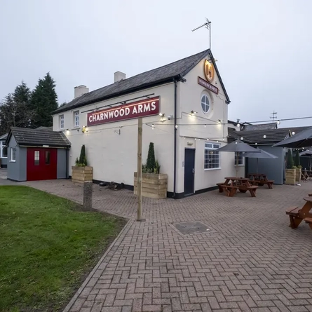 The beer garden of The Charnwood Arms.