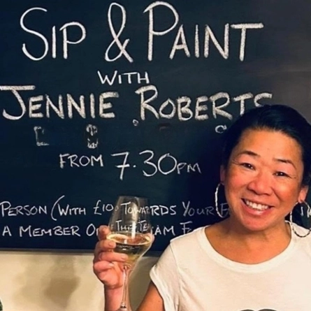 An image advertising the Jennie Roberts Paint and Sip What's On event at The Crown.