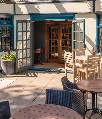The beer garden outside the Bull.